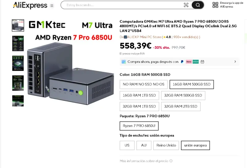 Mini PC GMKtec M7 Ultra ryzen 7 6850 16GB RAM ddr5 afbeelding 8