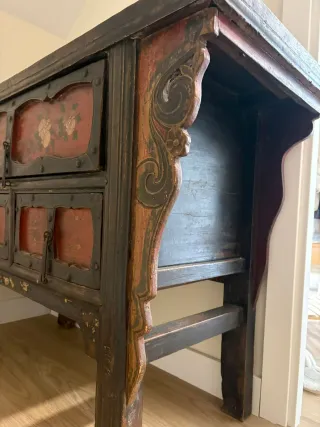 Mueble auxiliar antiguo madera y metal