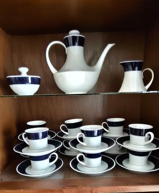 Juego café Bidasoa porcelana azul/blanco