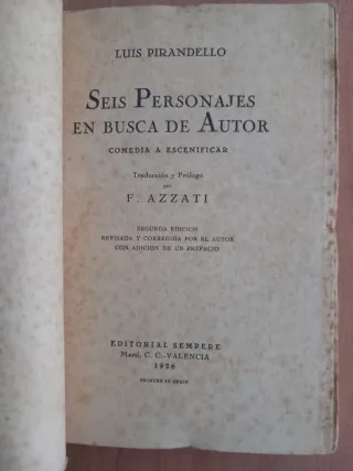 Seis personajes en busca de autor. Libro de 1926