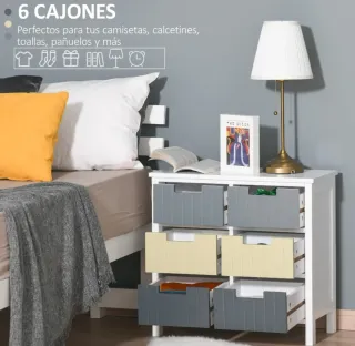 Cómoda 6 cajones madera gris y amarillo