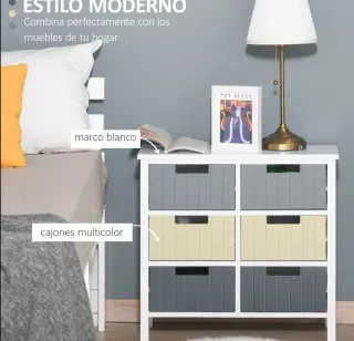 Cómoda 6 cajones madera gris y amarillo