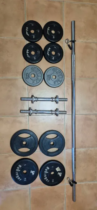 Barra, Mancuernas y Discos de Pesas