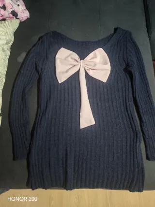 Vestido azul con lazo rosa talla única