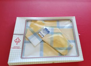 Mantel y servilletas cuadros algodón