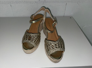 Tacones dorados cuña esparto Tallas 36 y 39