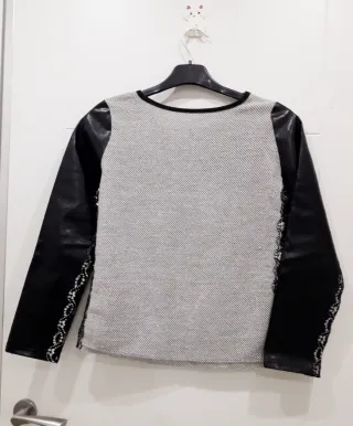 Camiseta/Jersey fino con cuero y encajes