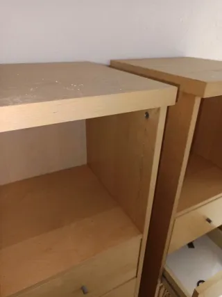 Mueble salón madera y mimbre
