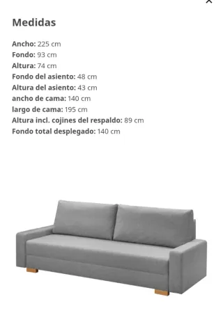 Sofá Cama 3 Plazas Gris Ikea