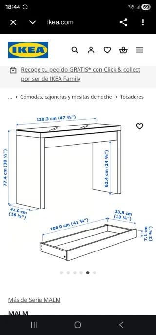 Tocador/Escritorio Ikea MALM Madera y Cristal