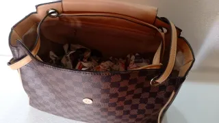 Borsa a scacchi marrone e beige