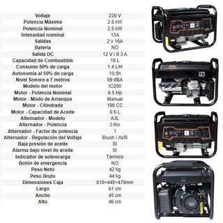 GENERADOR GASOLINA 3000W - 6.5CV