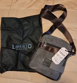 Mariconera Liberto Piel y Lona Gris