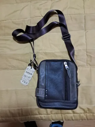 Mariconera Liberto Piel y Lona Gris