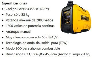GENERADOR INVERTER DEWALT 2kw DXGNi20E