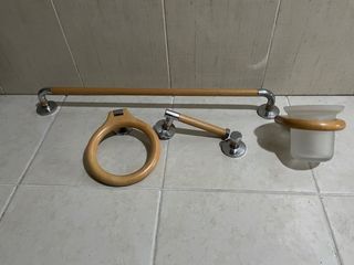 Set Accesorios Baño Madera y Metal