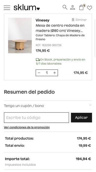 Mesa de centro Sklum NUEVA