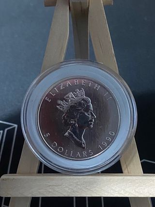 Canadá 5 Dólares 1990 Plata Onza Proof Brillante