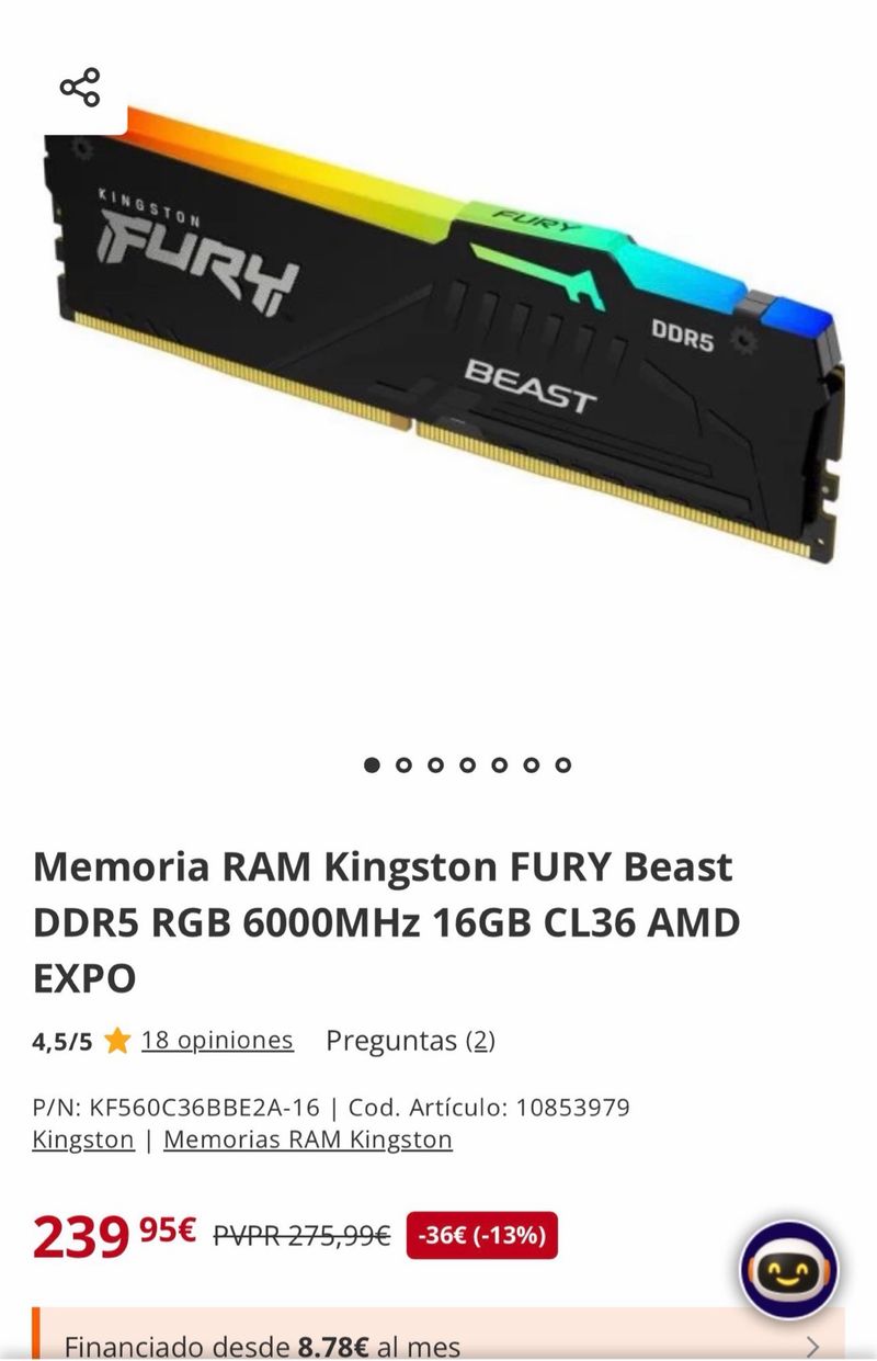 Memoria RAM Kingston FURY Beast DDR5