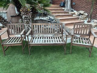 Conjunto teka, 1 banco de dos plazas y 2 sillones