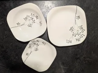 Juego Vajilla Blanca Cerámica Diseño Floral.