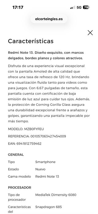 Xiaomi Redmi Note 13 6GB 128GB Nero