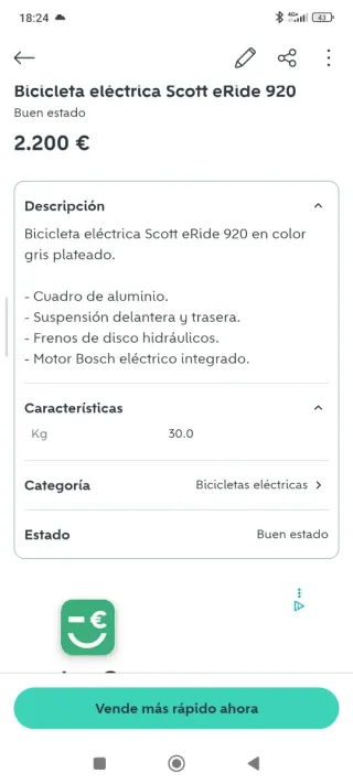 Bicicleta Eléctrica Scott Eride 920 Gris