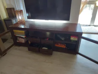 Mueble TV madera natural y cristal