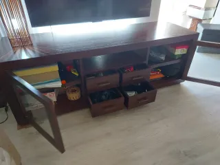 Mueble TV madera natural y cristal