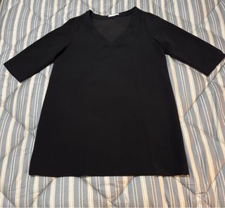 Vestido Túnica Mango Escote V Negro T. XL