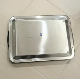 Vassoio acciaio inox con manici oro