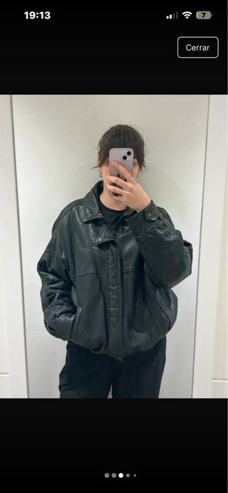 Chaqueta Piel Vintage Oversize XL Negra
