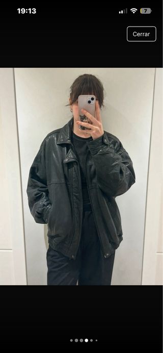 Chaqueta Piel Vintage Oversize XL Negra