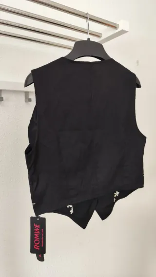 Chaleco Romwe Negro Bordado Blanco Nuevo