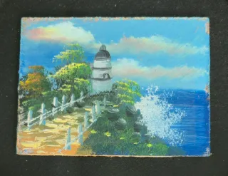 Miniatura óleo marino enmarcado