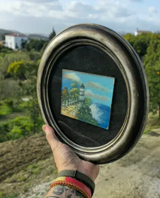 Miniatura óleo marino enmarcado