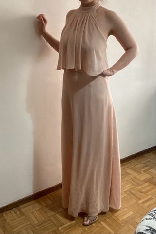 Vestido largo fiesta beige