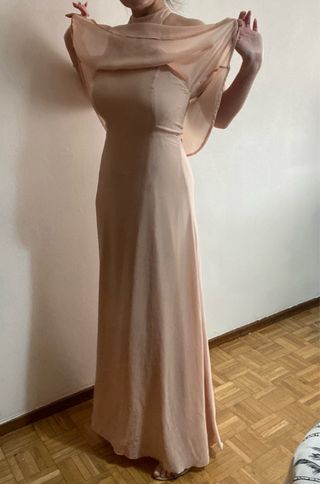 Vestido largo fiesta beige