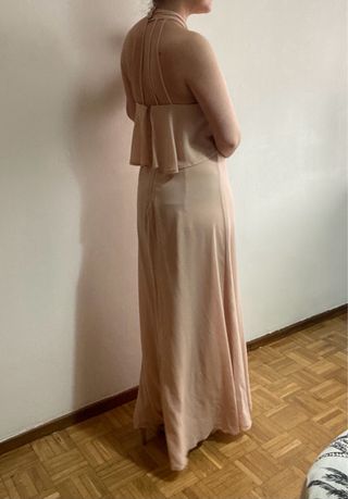 Vestido largo fiesta beige