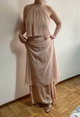 Vestido largo fiesta beige