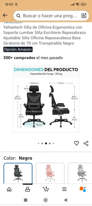 Silla de Oficina Ergonómica Yaheetech Negra