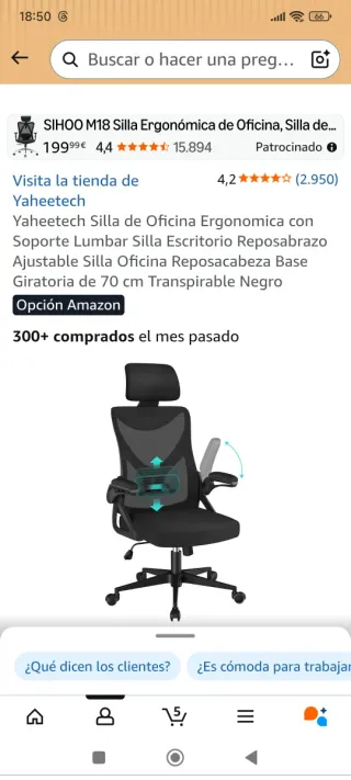 Silla de Oficina Ergonómica Yaheetech Negra