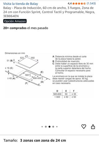 Placa Inducción Balay 60cm 3 fuegos