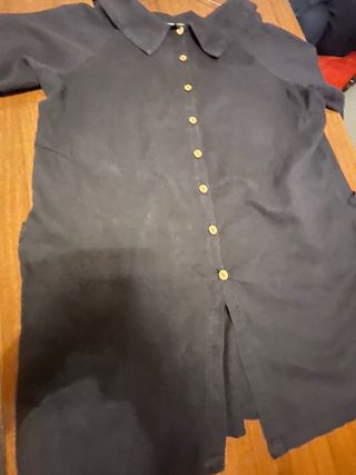 Camicia lunga donna lino blu