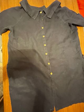 Camicia lunga donna lino blu