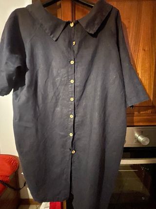 Camicia lunga donna lino blu