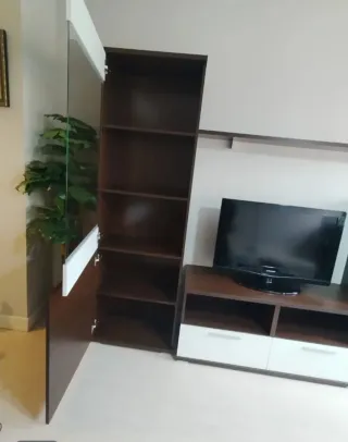 Mueble TV madera y cristal marrón/blanco