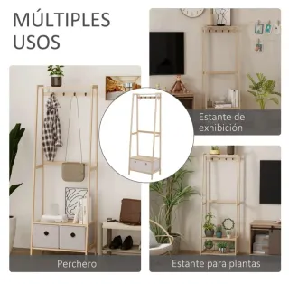 Perchero madera zapatero cajones beige