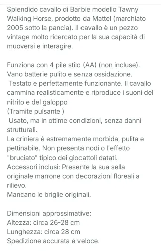 Cavallo Barbie Tawny Mattel 2005 Funzionante