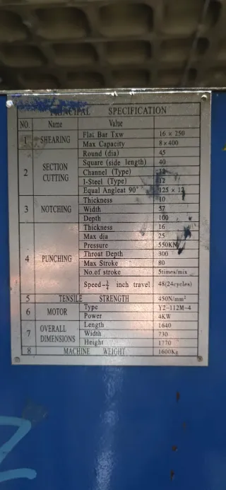 Máquina Cizalla Corta Punzona Muesca